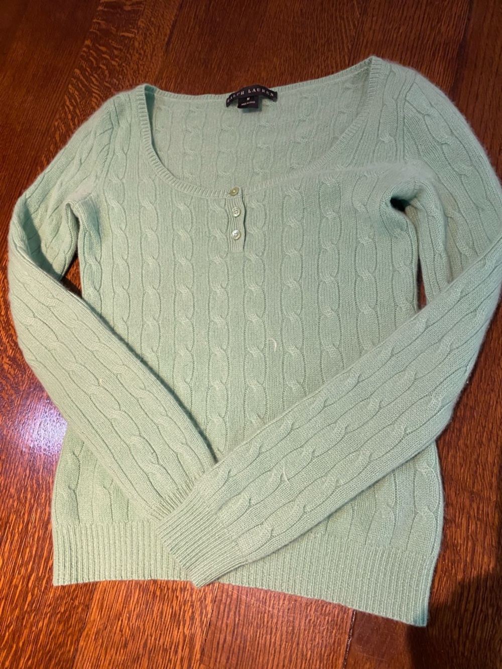 Ralph Lauren Light Mint Cable-Knit Scoop Neck Sweater